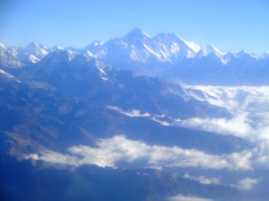 Mount Everest (it's the highest peak in the centre far back)