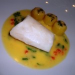 Poached sea bass fillet
