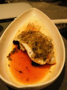 Turbo fillet with tagiasta olives and candied cherry tomatoes