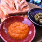 Bread, dip and olives