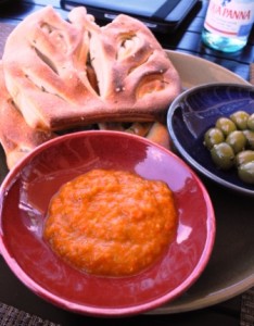 Bread, dip and olives