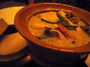 Thai green chicken curry with sticky rice