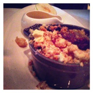 Apple, blackberry and oat crumble with Cornish clotted cream