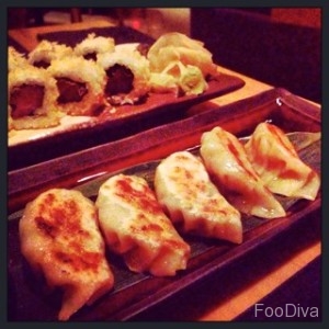 Chicken gyoza and spicy tuna maki