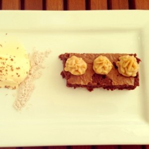 Brownie with peanut butter mousse