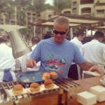 Eric Ripert with his crab cake burger