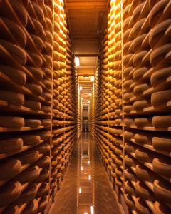 Wheels of Comte at Fort des Rousses - French cheese - FooDiva